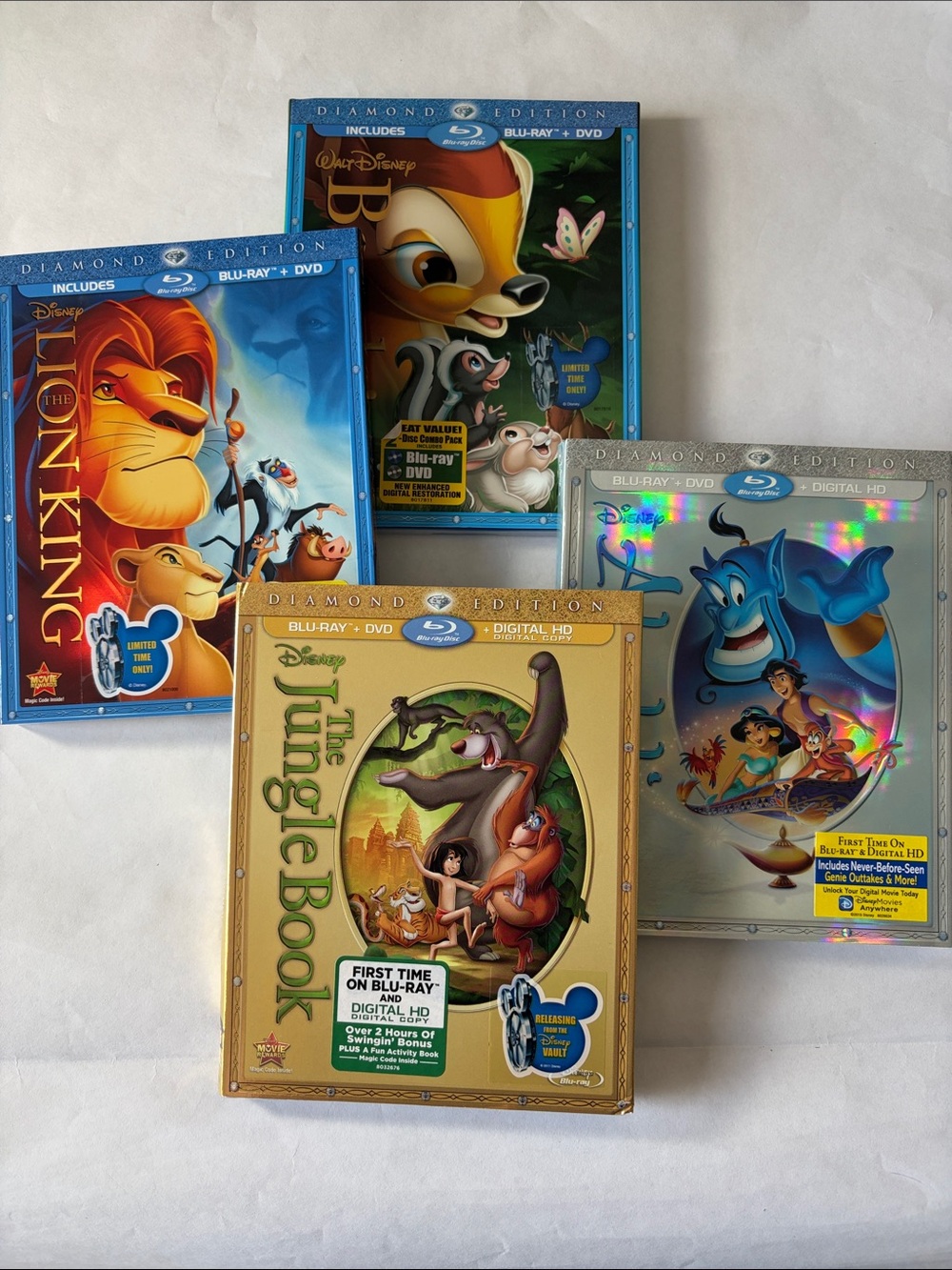 Disney DVDs Aladdin, the Jungle Book, Bambi, The Lion King, NEW Diamond Editions